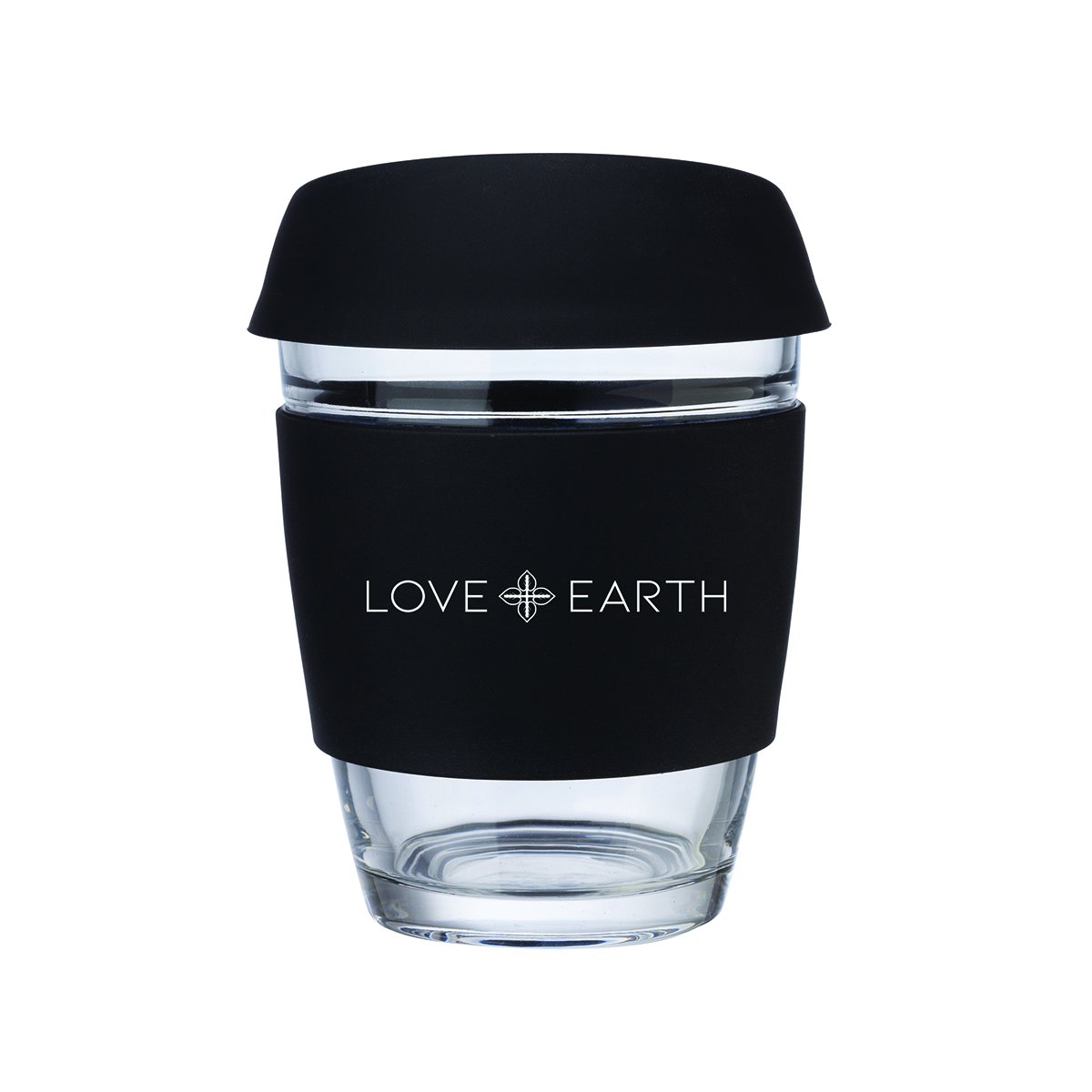 LOVE+EARTH 12oz. GLASS COFFEE MUG WITH SILICONE GRIP 