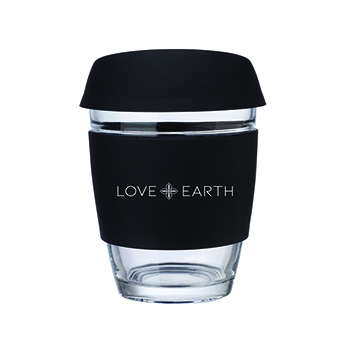 LOVE+EARTH 12oz. GLASS COFFEE MUG WITH SILICONE GRIP 